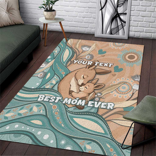 Personalised Australia Mother's Day Area Rug Kangaroo Mum And Joey Aboriginal Dot Art