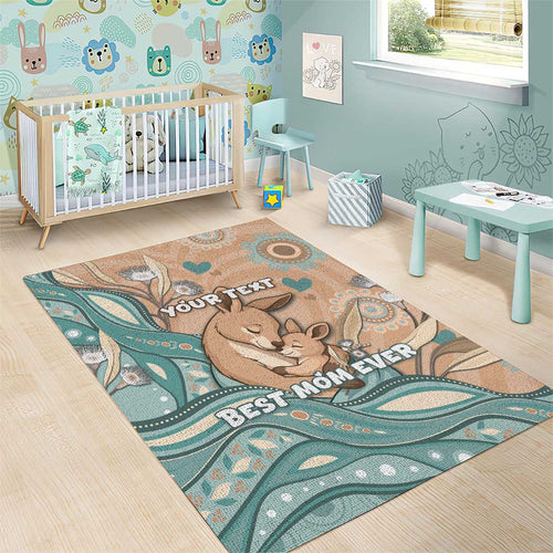 Personalised Australia Mother's Day Area Rug Kangaroo Mum And Joey Aboriginal Dot Art