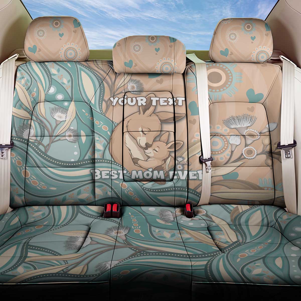 Personalised Australia Mother's Day Back Car Seat Cover Kangaroo Mum And Joey Aboriginal Dot Art
