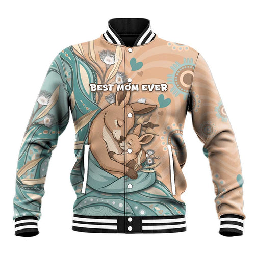 Personalised Australia Mother's Day Baseball Jacket Kangaroo Mum And Joey Aboriginal Dot Art
