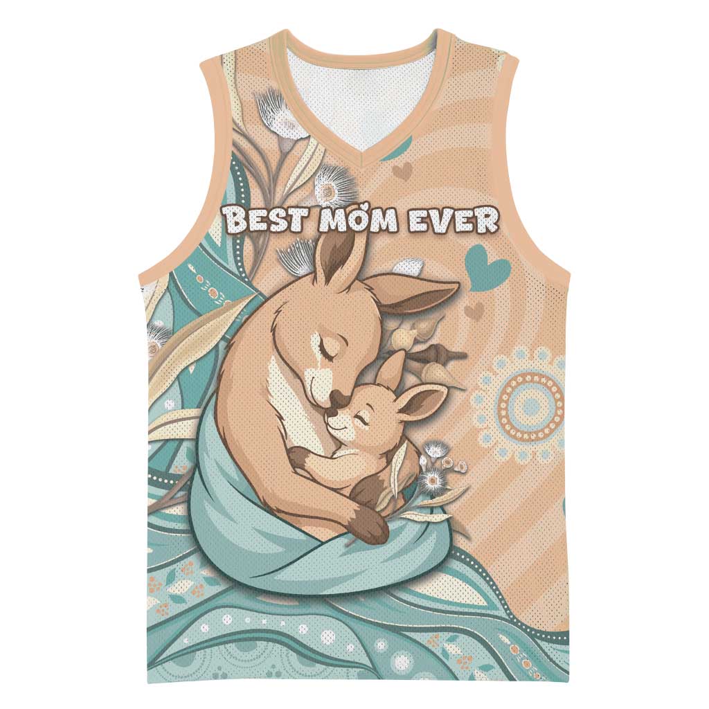 Personalised Australia Mother's Day Basketball Jersey Kangaroo Mum And Joey Aboriginal Dot Art