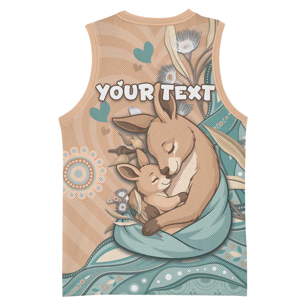 Personalised Australia Mother's Day Basketball Jersey Kangaroo Mum And Joey Aboriginal Dot Art