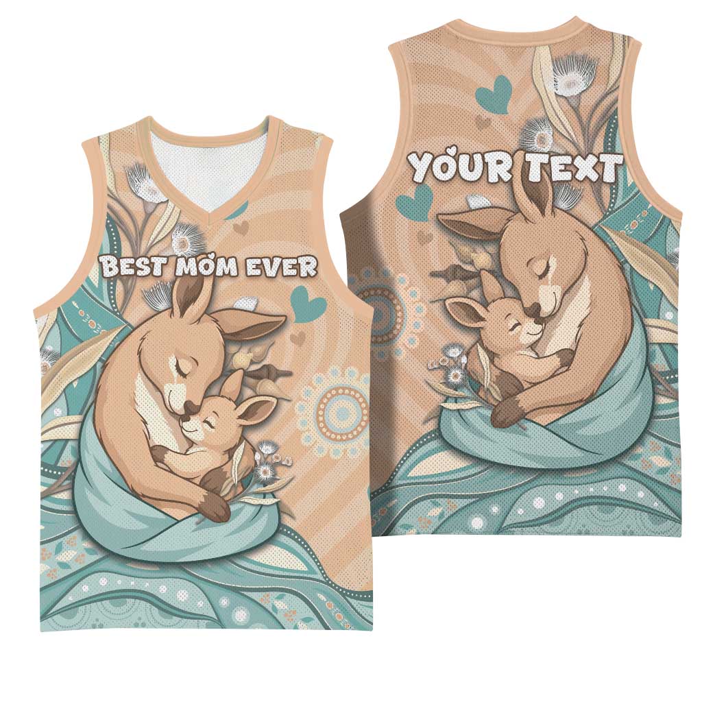 Personalised Australia Mother's Day Basketball Jersey Kangaroo Mum And Joey Aboriginal Dot Art