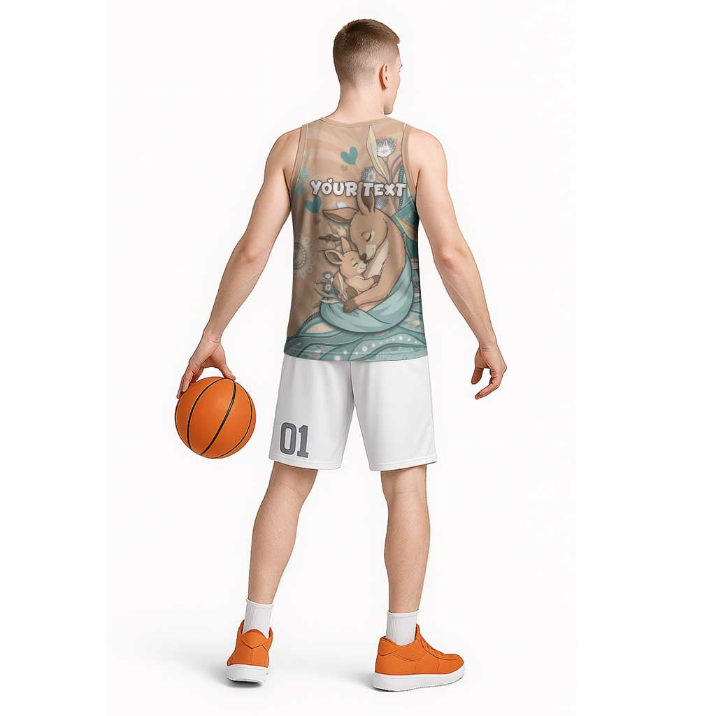 Personalised Australia Mother's Day Basketball Jersey Kangaroo Mum And Joey Aboriginal Dot Art