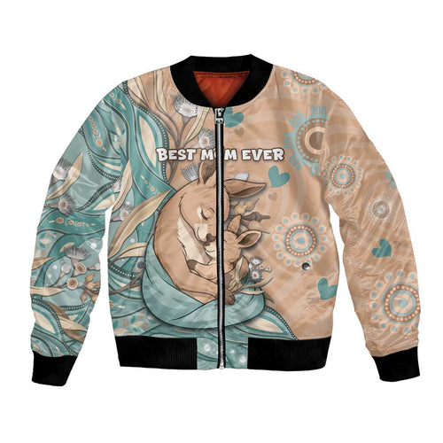 Personalised Australia Mother's Day Bomber Jacket Kangaroo Mum And Joey Aboriginal Dot Art