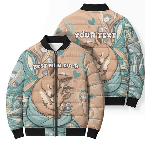 Personalised Australia Mother's Day Bomber Puffer Jacket Kangaroo Mum And Joey Aboriginal Dot Art