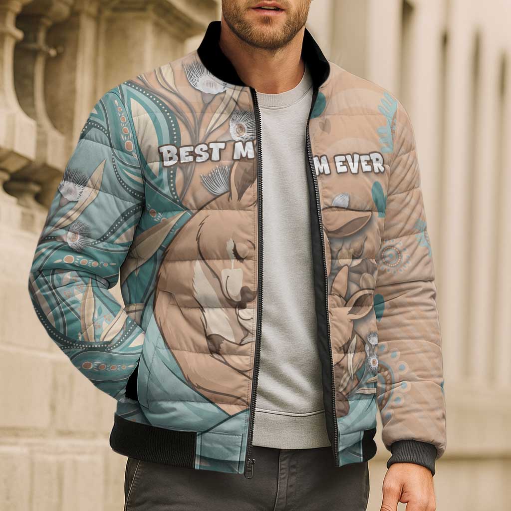 Personalised Australia Mother's Day Bomber Puffer Jacket Kangaroo Mum And Joey Aboriginal Dot Art