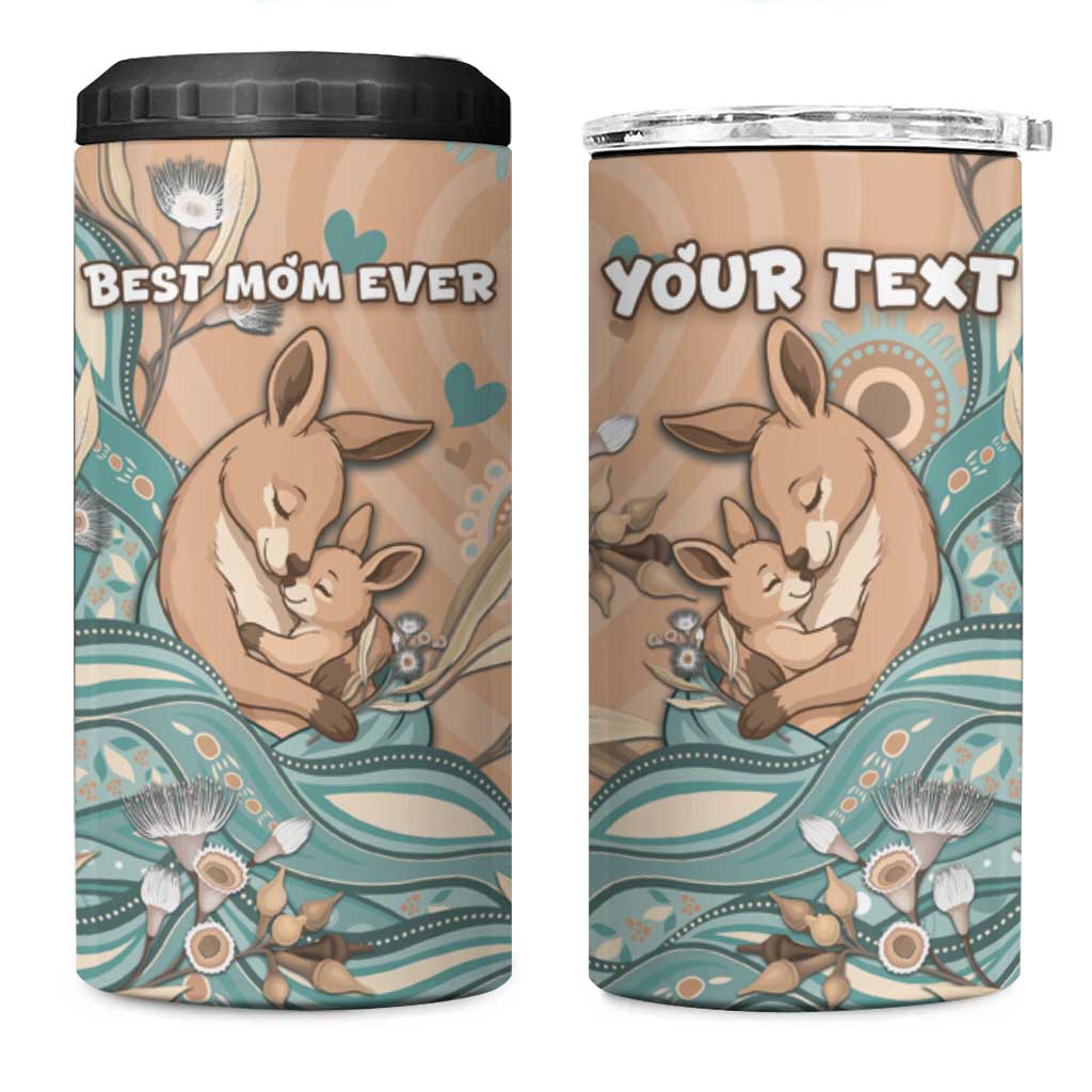Personalised Australia Mother's Day 4 in 1 Can Cooler Tumbler Kangaroo Mum And Joey Aboriginal Dot Art