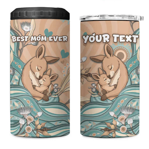Personalised Australia Mother's Day 4 in 1 Can Cooler Tumbler Kangaroo Mum And Joey Aboriginal Dot Art