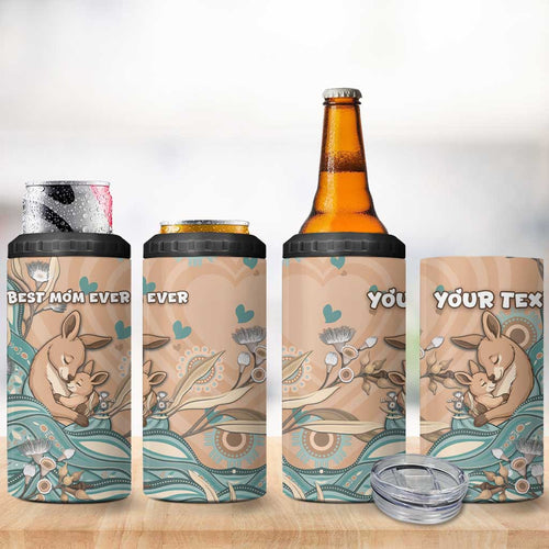 Personalised Australia Mother's Day 4 in 1 Can Cooler Tumbler Kangaroo Mum And Joey Aboriginal Dot Art