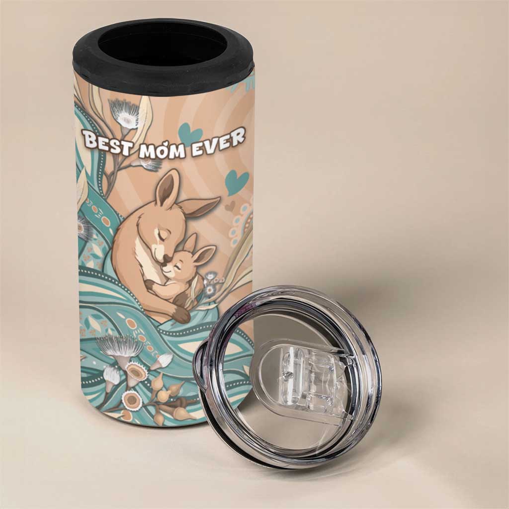 Personalised Australia Mother's Day 4 in 1 Can Cooler Tumbler Kangaroo Mum And Joey Aboriginal Dot Art