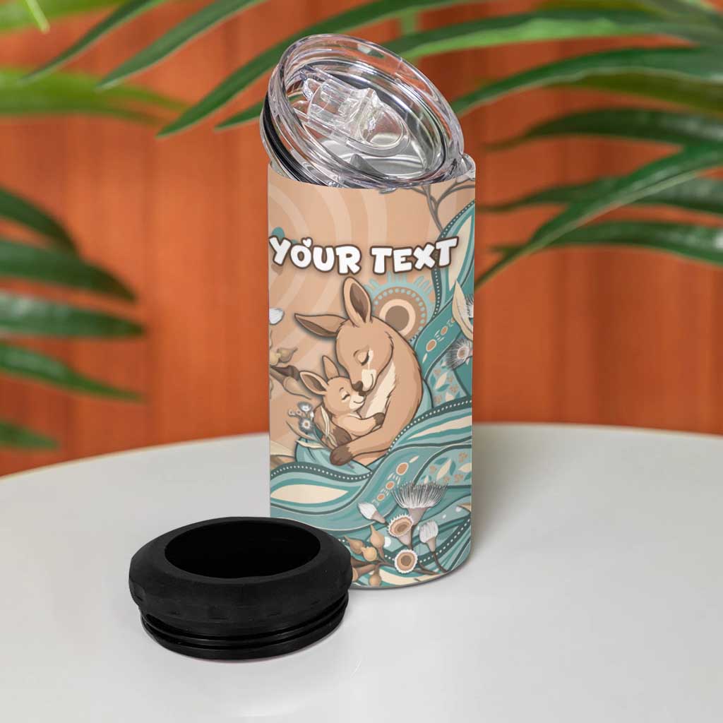 Personalised Australia Mother's Day 4 in 1 Can Cooler Tumbler Kangaroo Mum And Joey Aboriginal Dot Art