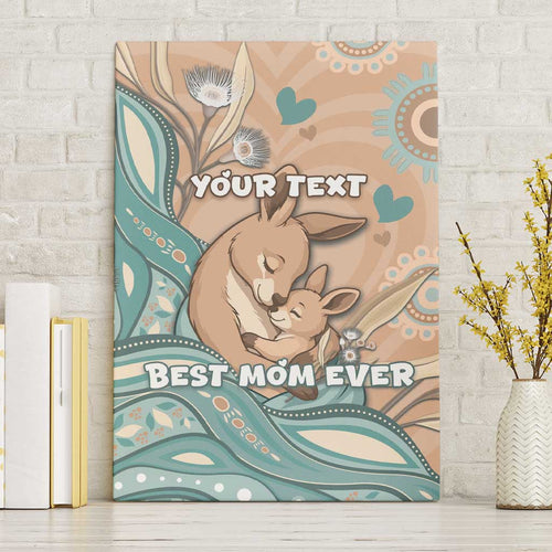 Personalised Australia Mother's Day Canvas Wall Art Kangaroo Mum And Joey Aboriginal Dot Art