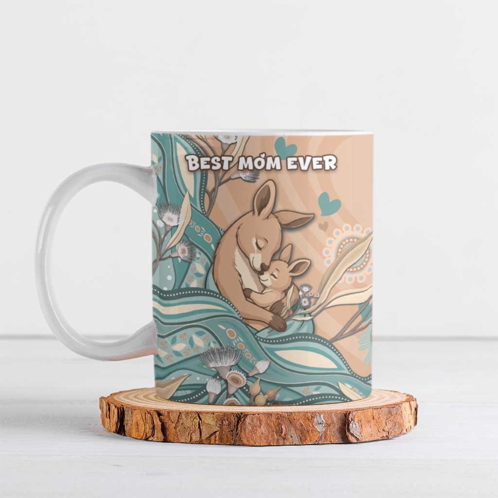 Personalised Australia Mother's Day Ceramic Mug Kangaroo Mum And Joey Aboriginal Dot Art