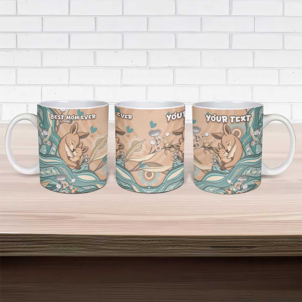 Personalised Australia Mother's Day Ceramic Mug Kangaroo Mum And Joey Aboriginal Dot Art