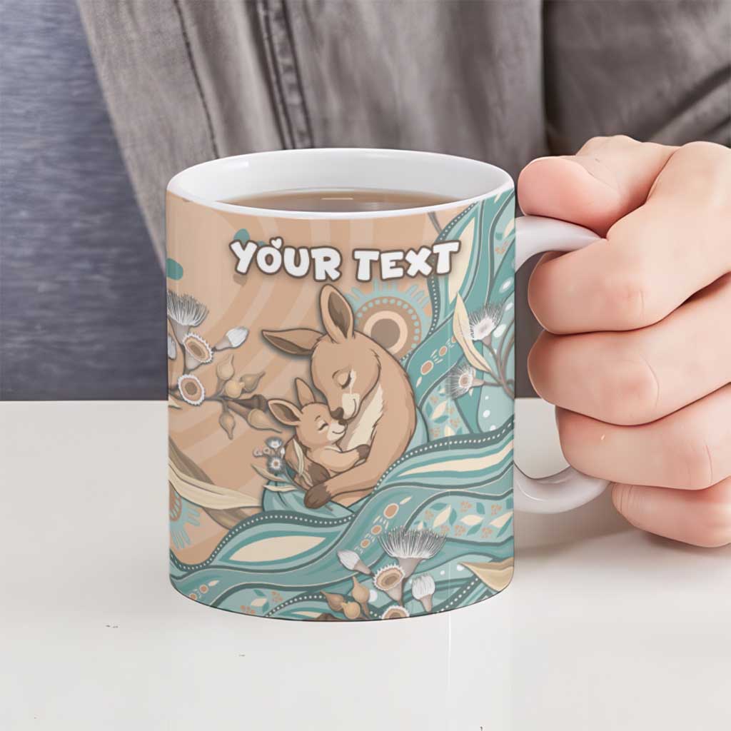 Personalised Australia Mother's Day Ceramic Mug Kangaroo Mum And Joey Aboriginal Dot Art