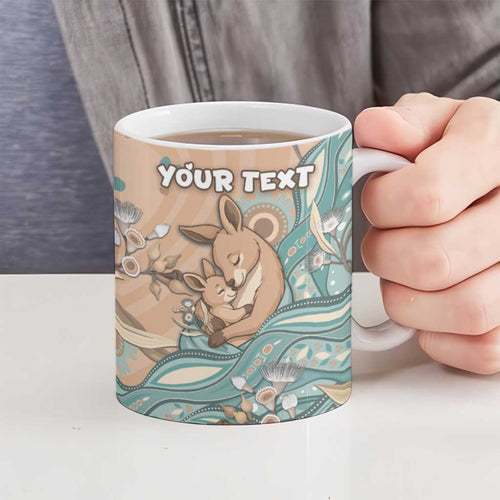 Personalised Australia Mother's Day Ceramic Mug Kangaroo Mum And Joey Aboriginal Dot Art