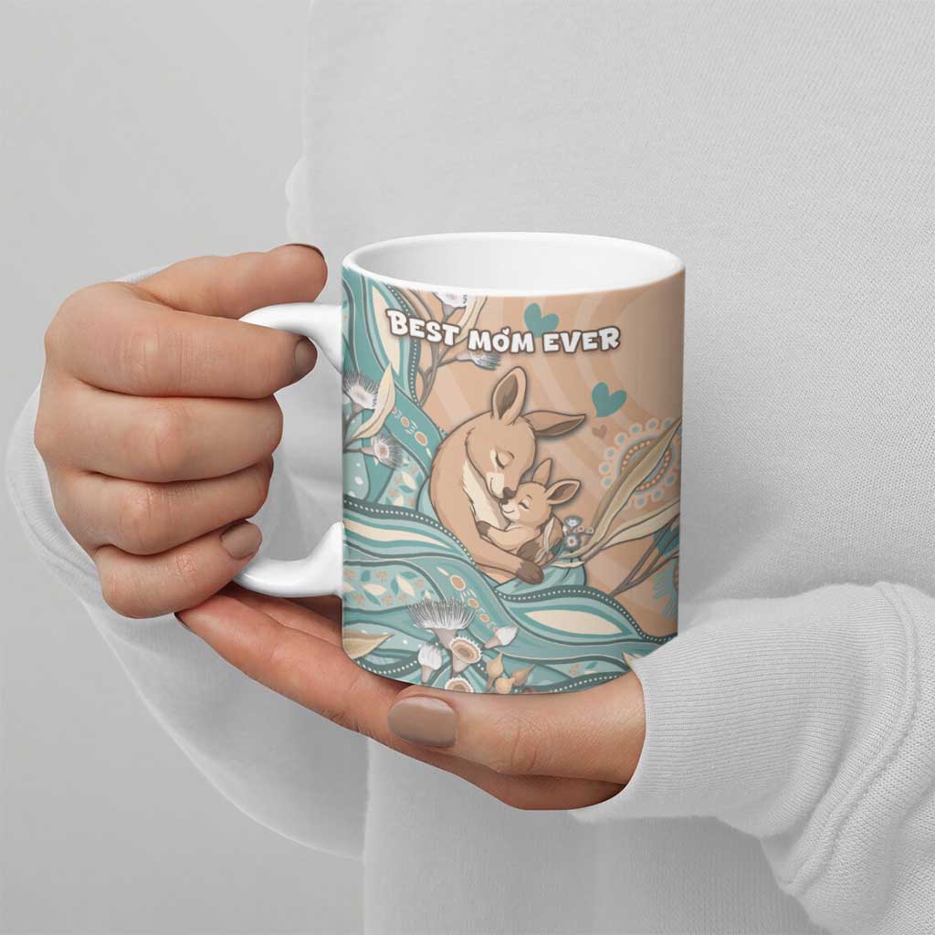 Personalised Australia Mother's Day Ceramic Mug Kangaroo Mum And Joey Aboriginal Dot Art