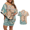 Personalised Australia Mother's Day Couples Matching Off Shoulder Short Dress and Hawaiian Shirt Kangaroo Mum And Joey Aboriginal Dot Art