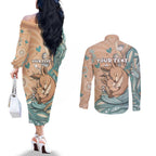 Personalised Australia Mother's Day Couples Matching Off The Shoulder Long Sleeve Dress and Long Sleeve Button Shirt Kangaroo Mum And Joey Aboriginal Dot Art