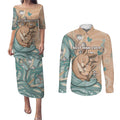 Personalised Australia Mother's Day Couples Matching Puletasi and Long Sleeve Button Shirt Kangaroo Mum And Joey Aboriginal Dot Art