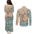 Personalised Australia Mother's Day Couples Matching Puletasi and Long Sleeve Button Shirt Kangaroo Mum And Joey Aboriginal Dot Art