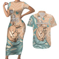 Personalised Australia Mother's Day Couples Matching Short Sleeve Bodycon Dress and Hawaiian Shirt Kangaroo Mum And Joey Aboriginal Dot Art