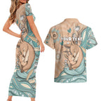 Personalised Australia Mother's Day Couples Matching Short Sleeve Bodycon Dress and Hawaiian Shirt Kangaroo Mum And Joey Aboriginal Dot Art