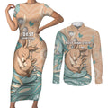 Personalised Australia Mother's Day Couples Matching Short Sleeve Bodycon Dress and Long Sleeve Button Shirt Kangaroo Mum And Joey Aboriginal Dot Art