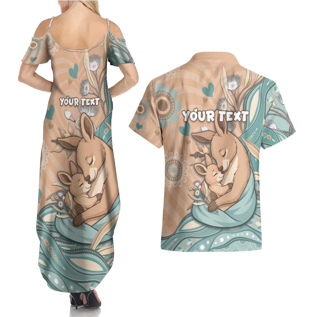 Personalised Australia Mother's Day Couples Matching Summer Maxi Dress and Hawaiian Shirt Kangaroo Mum And Joey Aboriginal Dot Art