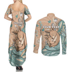 Personalised Australia Mother's Day Couples Matching Summer Maxi Dress and Long Sleeve Button Shirt Kangaroo Mum And Joey Aboriginal Dot Art
