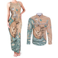 Personalised Australia Mother's Day Couples Matching Tank Maxi Dress and Long Sleeve Button Shirt Kangaroo Mum And Joey Aboriginal Dot Art