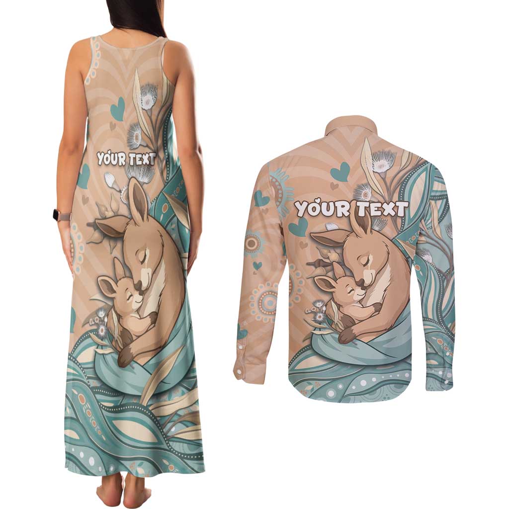 Personalised Australia Mother's Day Couples Matching Tank Maxi Dress and Long Sleeve Button Shirt Kangaroo Mum And Joey Aboriginal Dot Art