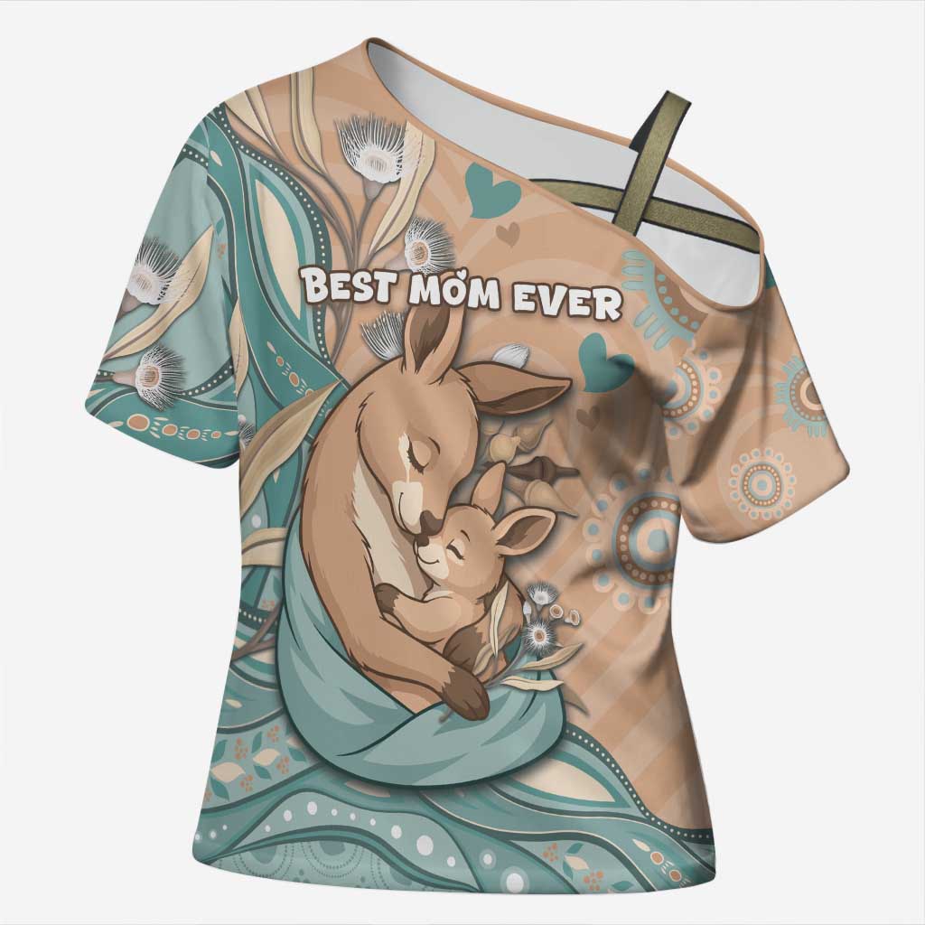 Personalised Australia Mother's Day Cross Shoulder Shirt Kangaroo Mum And Joey Aboriginal Dot Art