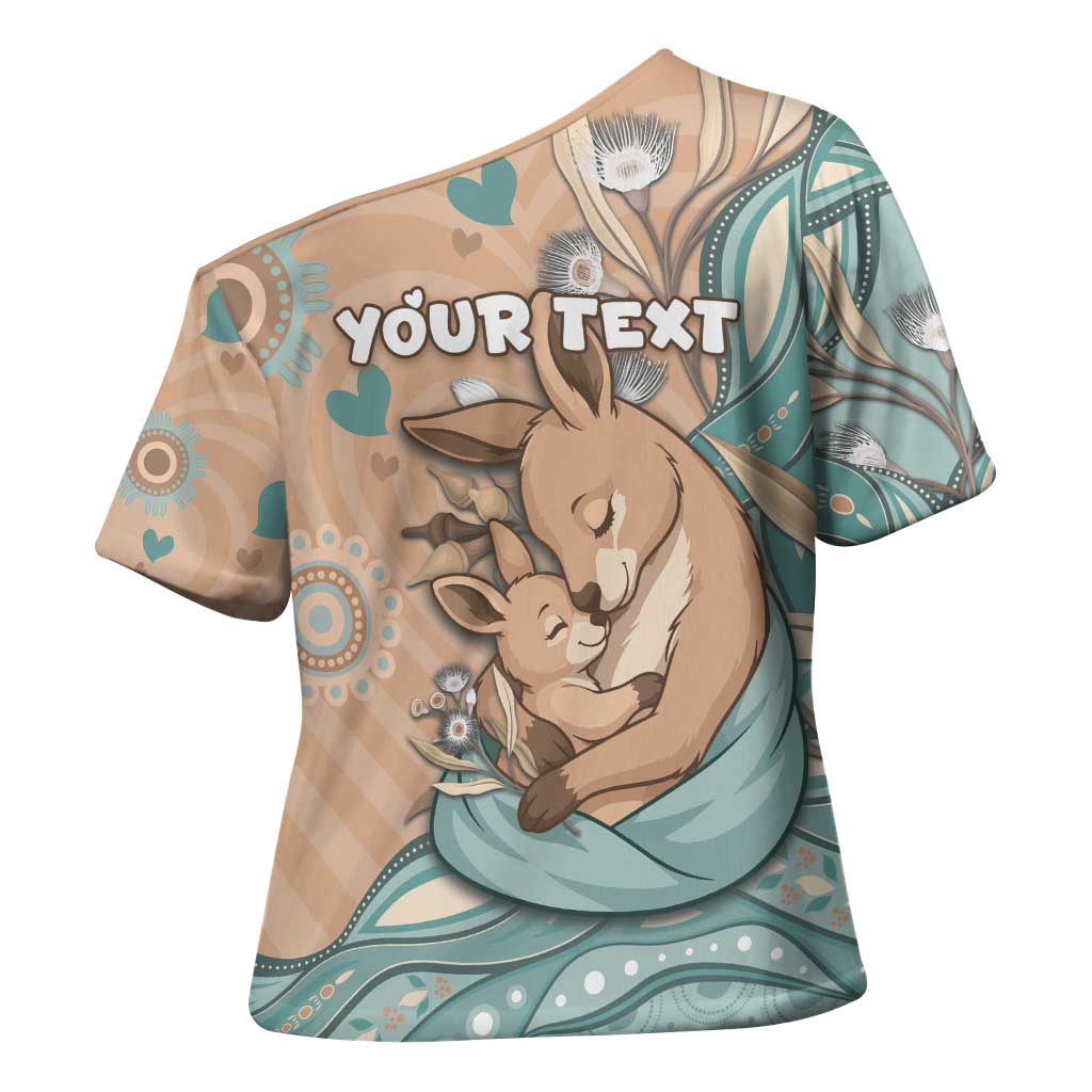 Personalised Australia Mother's Day Cross Shoulder Shirt Kangaroo Mum And Joey Aboriginal Dot Art