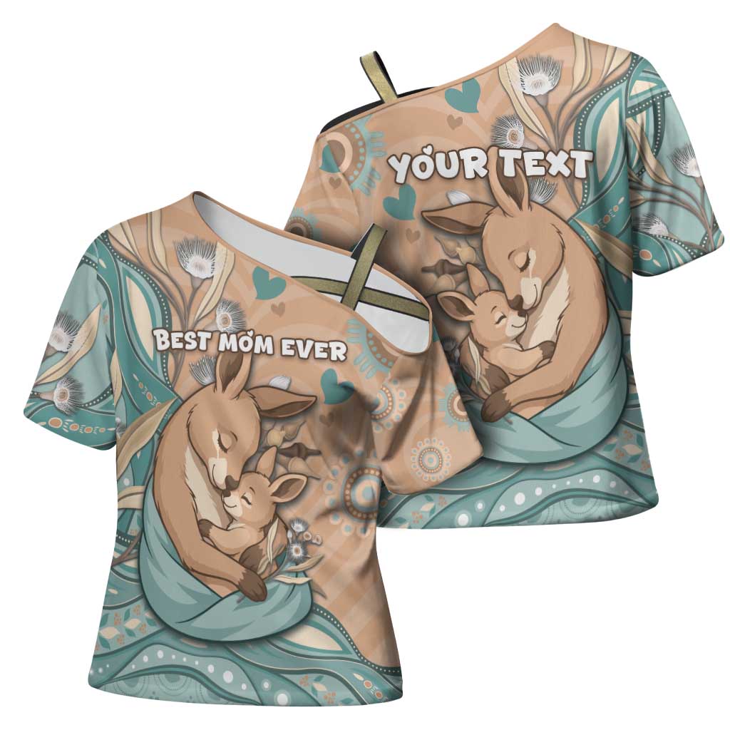 Personalised Australia Mother's Day Cross Shoulder Shirt Kangaroo Mum And Joey Aboriginal Dot Art