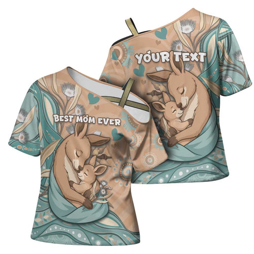Personalised Australia Mother's Day Cross Shoulder Shirt Kangaroo Mum And Joey Aboriginal Dot Art