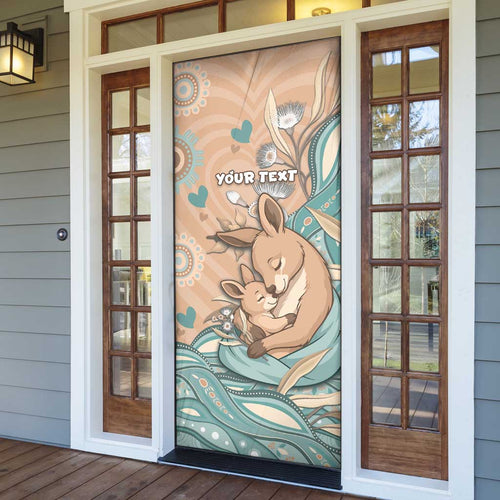 Personalised Australia Mother's Day Door Cover Kangaroo Mum And Joey Aboriginal Dot Art