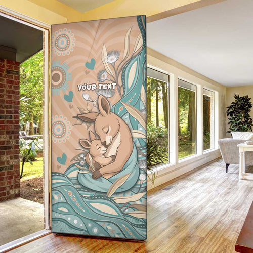 Personalised Australia Mother's Day Door Cover Kangaroo Mum And Joey Aboriginal Dot Art