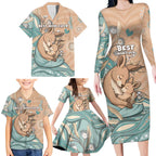Personalised Australia Mother's Day Family Matching Long Sleeve Bodycon Dress and Hawaiian Shirt Kangaroo Mum And Joey Aboriginal Dot Art