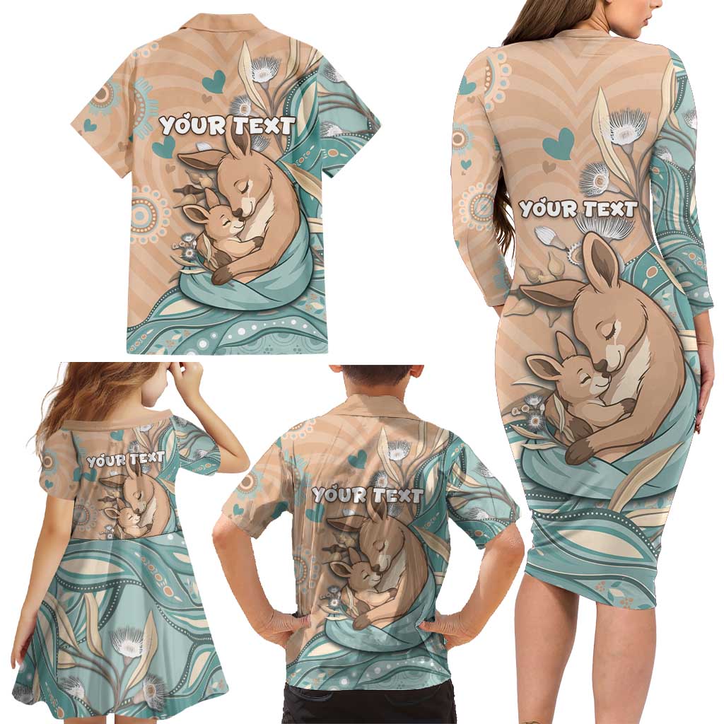 Personalised Australia Mother's Day Family Matching Long Sleeve Bodycon Dress and Hawaiian Shirt Kangaroo Mum And Joey Aboriginal Dot Art