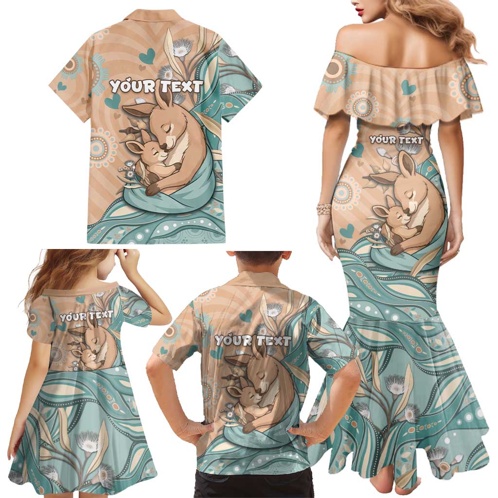 Personalised Australia Mother's Day Family Matching Mermaid Dress and Hawaiian Shirt Kangaroo Mum And Joey Aboriginal Dot Art