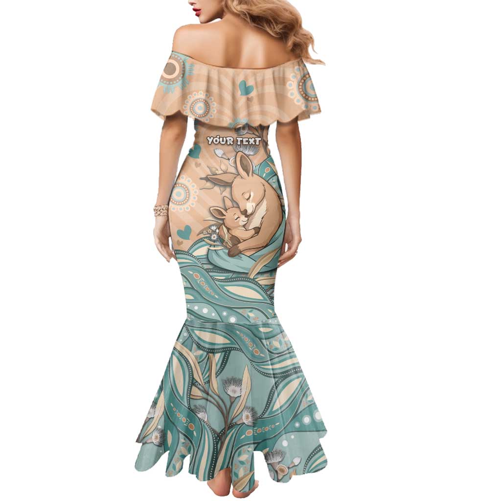 Personalised Australia Mother's Day Family Matching Mermaid Dress and Hawaiian Shirt Kangaroo Mum And Joey Aboriginal Dot Art