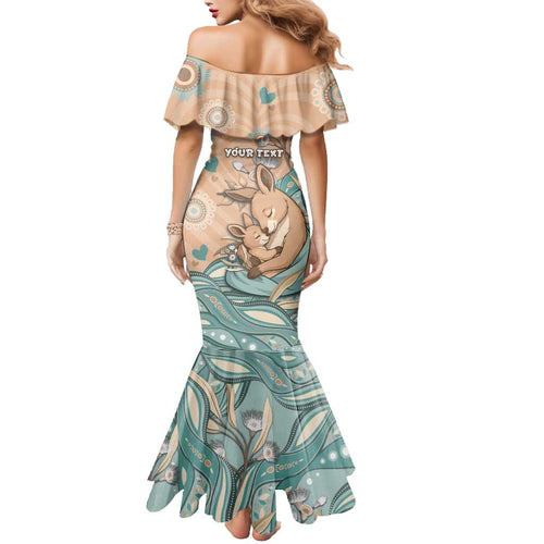 Personalised Australia Mother's Day Family Matching Mermaid Dress and Hawaiian Shirt Kangaroo Mum And Joey Aboriginal Dot Art