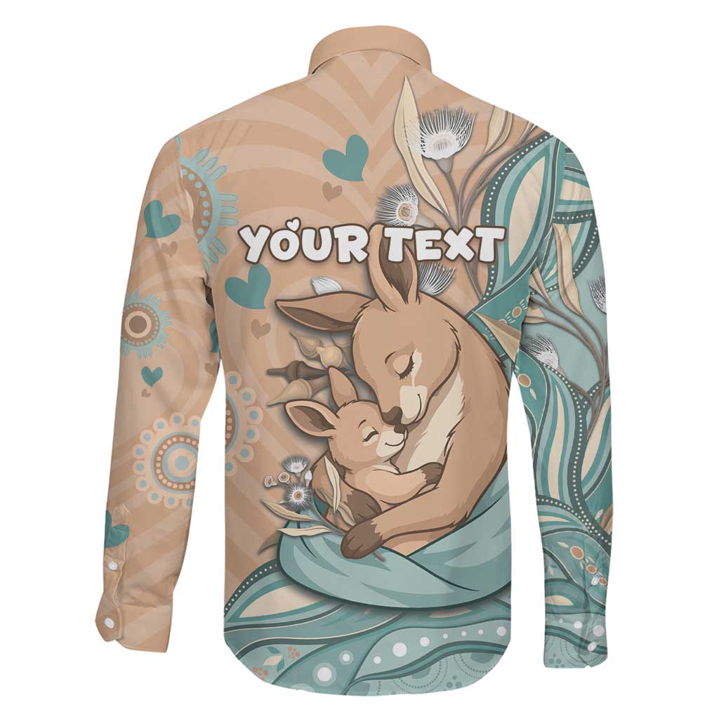 Personalised Australia Mother's Day Family Matching Off The Shoulder Long Sleeve Dress and Hawaiian Shirt Kangaroo Mum And Joey Aboriginal Dot Art