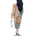 Personalised Australia Mother's Day Family Matching Off The Shoulder Long Sleeve Dress and Hawaiian Shirt Kangaroo Mum And Joey Aboriginal Dot Art