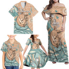 Personalised Australia Mother's Day Family Matching Off Shoulder Maxi Dress and Hawaiian Shirt Kangaroo Mum And Joey Aboriginal Dot Art