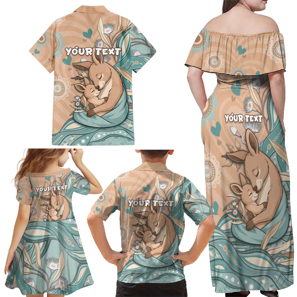 Personalised Australia Mother's Day Family Matching Off Shoulder Maxi Dress and Hawaiian Shirt Kangaroo Mum And Joey Aboriginal Dot Art