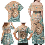 Personalised Australia Mother's Day Family Matching Off Shoulder Maxi Dress and Hawaiian Shirt Kangaroo Mum And Joey Aboriginal Dot Art