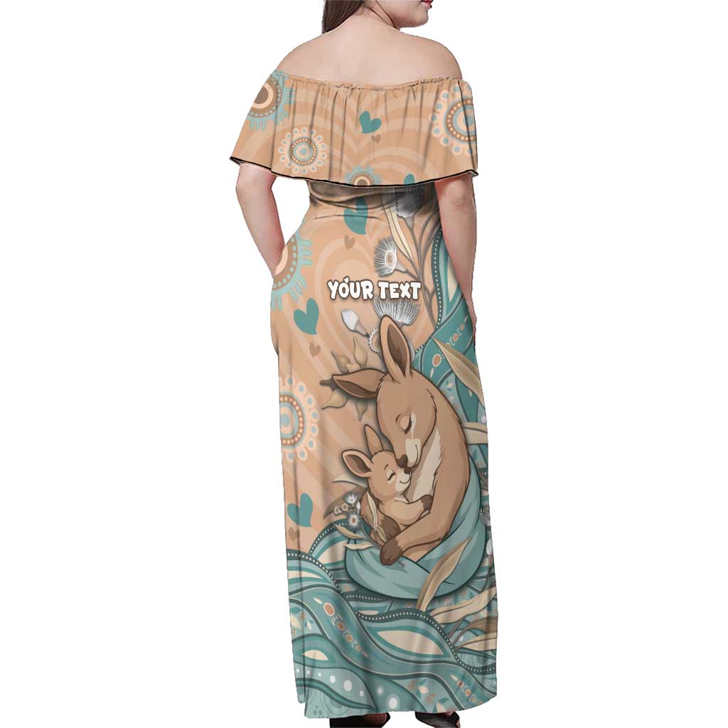 Personalised Australia Mother's Day Family Matching Off Shoulder Maxi Dress and Hawaiian Shirt Kangaroo Mum And Joey Aboriginal Dot Art